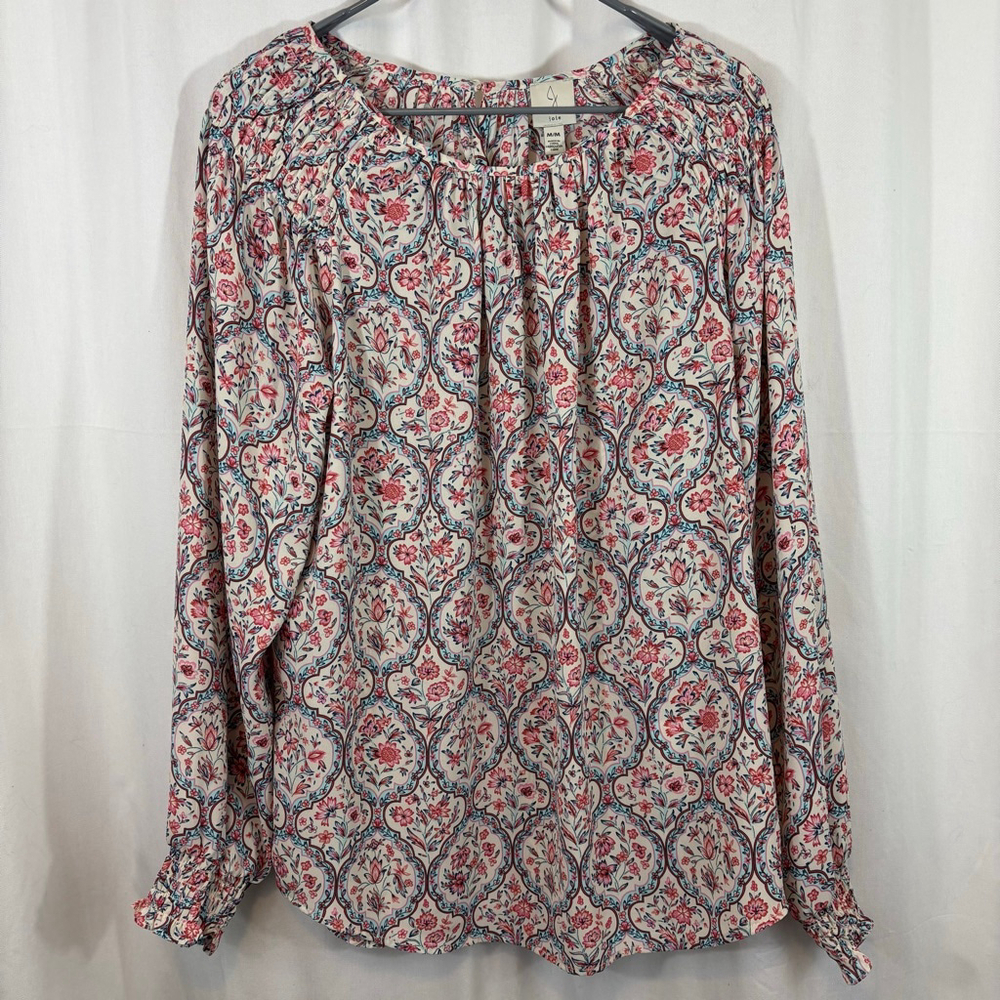 Women's Anthropologie Joie Cream Pink Blue Floral Long Sleeve Blouse Size M